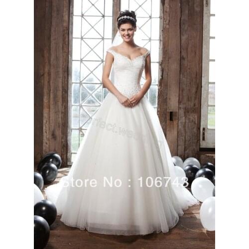 Dress free shipping 2016 Custom Cap Sleeve Beading Organza Wedding Dress Bridal Gown Party Prom Pageant