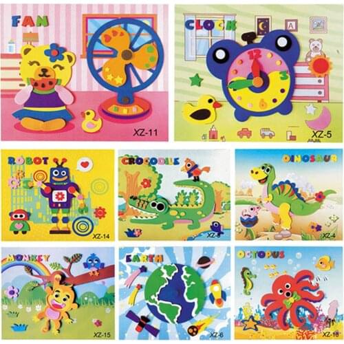 1Set 3D Foam Sticker Puzzle Game DIY Cartoon Animal Learning Education Toys For Children Kids Multi-patterns Styles GYH
