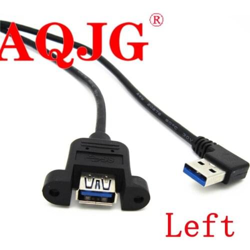 1pcs Black 25cm USB 3.0 A Female Jack Panel Mount to Male Plug Left Right Angled Extension Cable AQJG