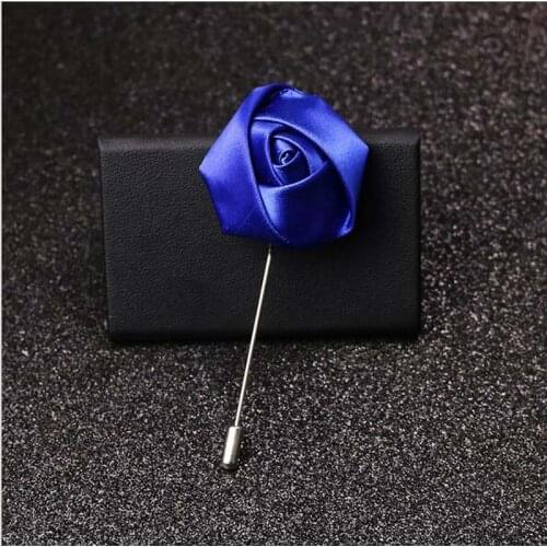 100Pcs Best Man Groom Boutonniere Royal Blue Silk Satin Rose Flower buttonhole Wedding Party Prom Man Suit Corsage Pin Brooch