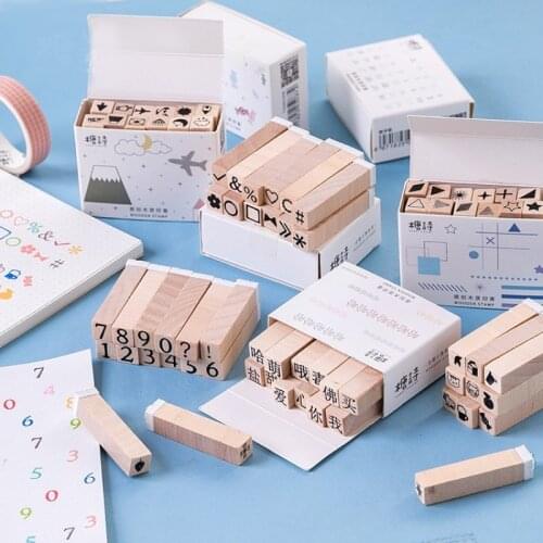 12pcs/Box Chinese Characters And Cats Wood Stamp For Stationery DIY Scrapbooking Rubber Card Making Album Decoroation Crafts