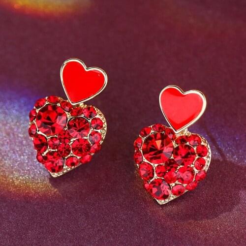 2020 New OL Women Girls Crystal Drop Earrings Korean Trendy Heart Rhine Stone Dangle Earring Fashion Jewelry Accessories Gift