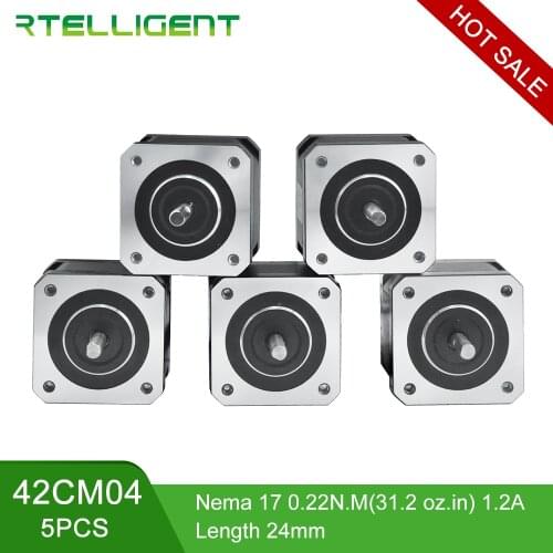 Rtelligent 5PCS 4 Lead Nema 17 0.22/0.34N.M 1.2/1.5A Stepper Motor Step Motor Nema17 42CM04 (42BYGH) 1.2A for 3D Printer CNC XYZ