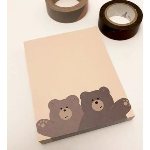 Ins Cartoon Cute Two Bears Memo Pad Office Message Paper Student Notes Memorandum School Stationery Gifts 50 Sheets Tear Able