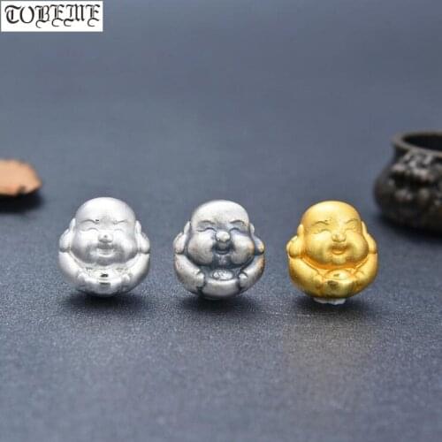 3D 100% 999 Silver Laughing Buddha Beads Silver Buddhist Jewelry Beads Tibetan Buddha Good Luck Beads DIY Jewelry Accessories
