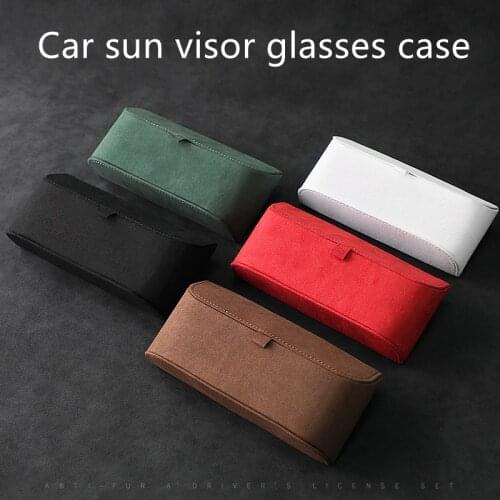 Portable Car Visor Sunglasses Case Leather Eyeglasses Holder Protective Box Universal Storage Organizer Car Accessories Interior
