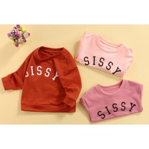 1-6Y Kids Casual Sweatshirts Baby Girls Autumn Clothes Letter Print Long Sleeve Pullover Sweatshirt Tops