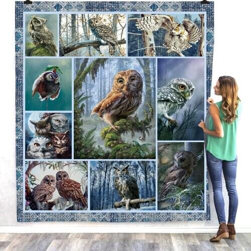 Owl 3d printed fleece blanket for Beds Hiking Picnic Thick Fashionable Bedspread Sherpa Throw Blanket 02