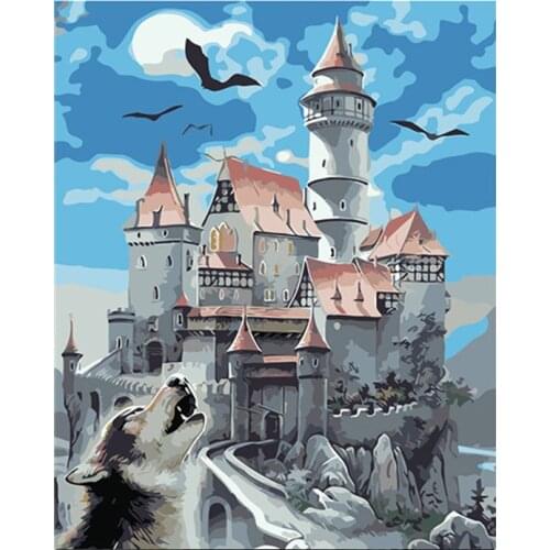 GATYZTORY Seaside castle DIY painting by numbers kits with frame for adults Seascape HandPaint Home Decor Gift Canvas Drawing