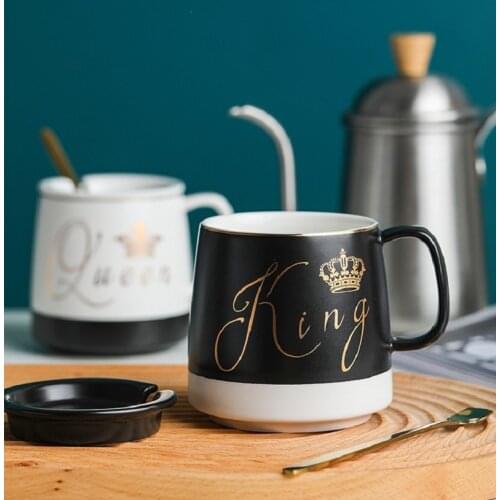 Gold Crown Ceramic Mug With Lid Spoon Cup Gift Package Kitten Coffee Ceramic Mugs Office Cup Office Drinkware Couple Cup Gift