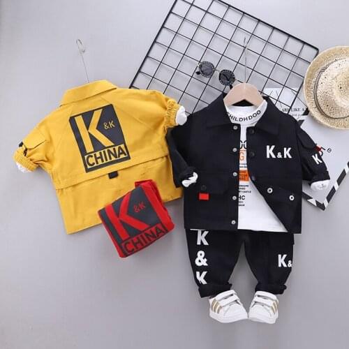 New Spring Autumn Baby Girls Boys Clothing Sets Cartoon Letter Coat+Shirt+Pants 3pcs Toddler Infant Children Clothes Outfits