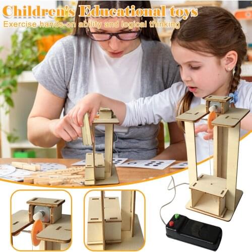 Creative Electric Craft Lift DIY Science Toys Set Small Wooden Puzzle Craft Technology Elevator Educational Toys For Children