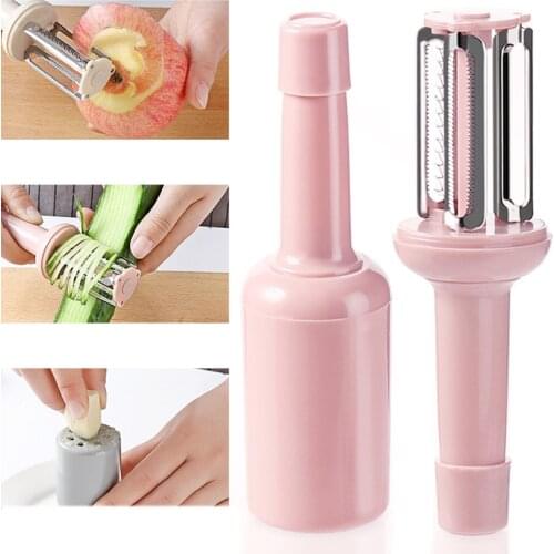 3 in 1 Vegetable Fruit Peeler Parer Cutter Ginger Garlic Grinder Slicer Peeler Practical Safety with Case Prevent Children Play