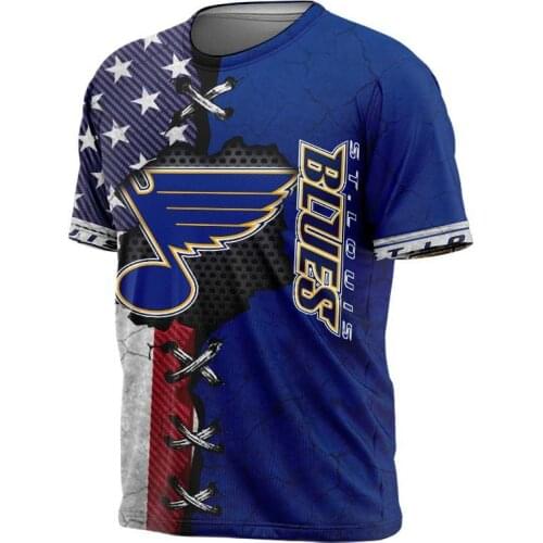 St. Louis fashion casual men Blues t-shirt Stars and Stripes Blue Wings Print cool tops
