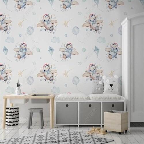 Milofi custom 3D photo wallpaper mural Nordic hand-painted cartoon bear airplane childrens room background wall
