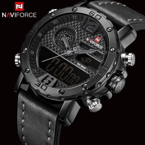 NAVIFORCE Top Original Brand Luxury Mens Watches Sport Watch Men Leather Waterproof Miliary Dual Display Wrist watch Clock Male