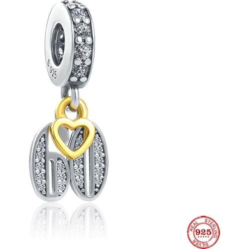New Original Silver Color 60th Birthday Pendant Diy Bead Fit European Pandora Charms Bracelet Bangles Diy Jewelry P768