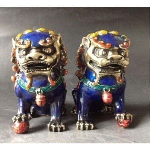 A Pair Chinese Cloisonne Copper Statue - Lion Foo Dog