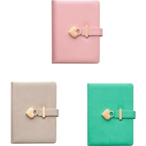 Notebook Personal Diary with Lock Heart Shaped Key PU Leather Note Book for Weekly Planner School Stationery