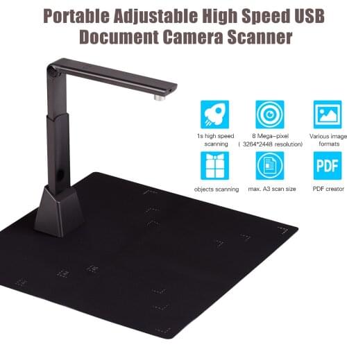 Portable A3 Document Scanner USB 2.0 Scanner with OCR Function Book Image Document Camera Scanner 8 Mega-pixel HD for Office