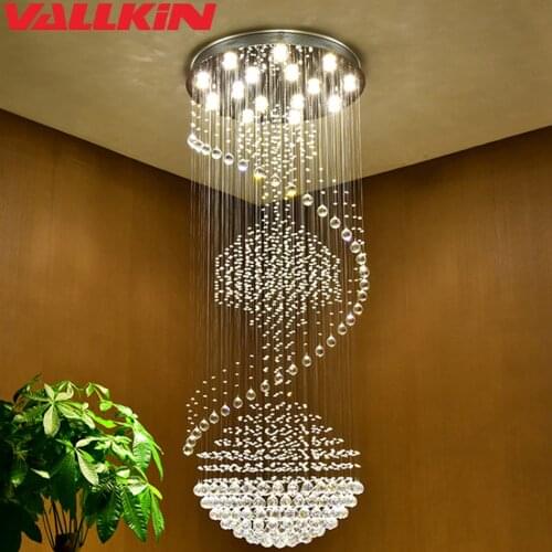 Luxury Modern Chandeliers Large Stair Long Spiral Crystal Chandelier LED Lighting Fixture for Staircase Drop Pendant Lamp