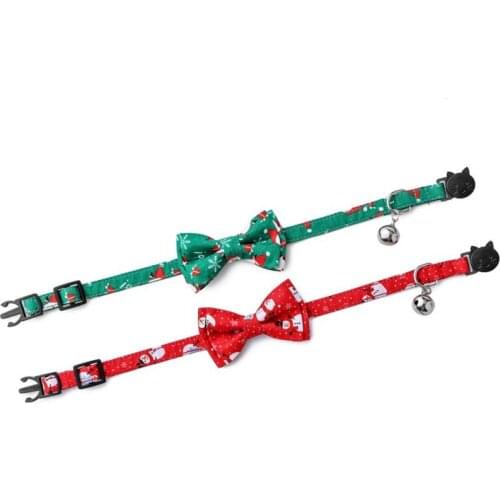 Pet Cats and Dogs Christmas Pets Bows Bells Cat Collars Green and Red Pet Supplies Accessories
