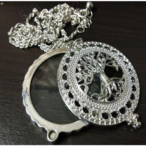 Retail & Wholesale Vintage New Brand Design Silver Gold Lucky Tree Openable Magnifier Monocle Pendant Necklace DIY Sewing Needle