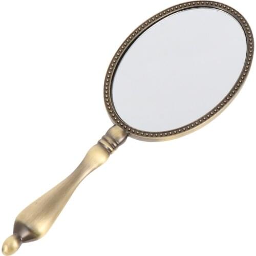 Retro Handheld Compact Mirror Portable Metal Makeup Mirror for Home Travel