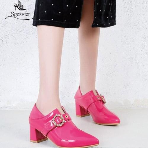 Sgesvier Patent PU Leather Pointed Toe 5cm High Heels Yellow Fuschia Crystal Womens Shoes Pumps Extra Big Size 47 48 49 50