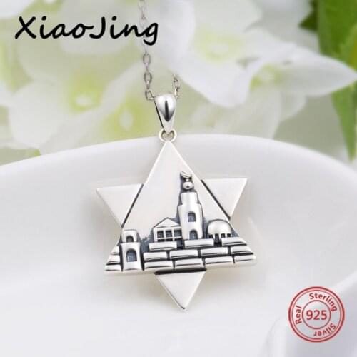 925 Sterling Silver Jerusalem Charm The Star Of David And The Dave Pagoda Pendant Necklace With Oxidation The Wall Jewelry Gift