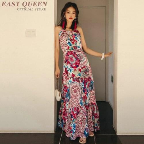 Boho chic ladies dresses fashion beach holiday sundress spaghetti strap tropical floral mexican dress women summer 2019 AA4818
