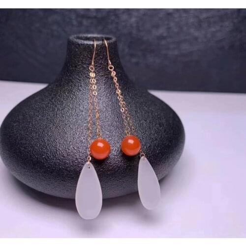 SHILOVEM 18k yellow gold Natural white Jasper drop earrings classic fine Jewelry women wedding gift new plant myme08182222hby