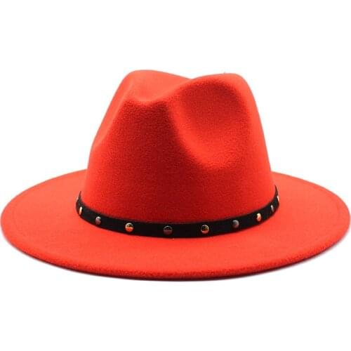 Orange Fedoras panama felt cap leather band top cap for men and women Vantage hat chapeau femme шляпа женская church hat