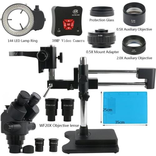 3.5X-90X Simul-Focal Zoom Trinocular Stereo Microscope Double Boom Stand +38MP 1080P 4K HD HDMI Microscope Camera For PCB Repair