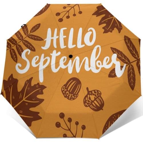 Hello September Lettering Windproof Automatic Folding Inverted Umbrella Portable Paraguas for Man Woman