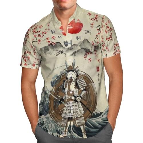 Japanese Samurai Vintage Shirt 3D Hawaiian Shirt Men Summer Fashion Short Sleeve Shirts Oversized Chemise Homme Camisa Masculina