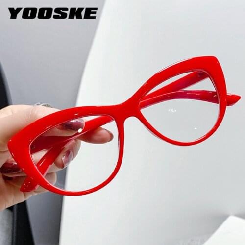YOOSKE Sexy Red Glasses Frames Women 2021 Cat Eye Eyeglasses Frame Black Clear Optical Spectacles Fashion Eyewear