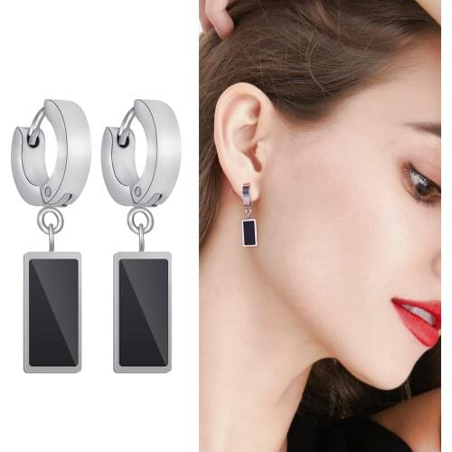 2020 Fashion Contracted Style Rectangle Ceramic Stainless Steel Stud Earrings Droop Dangle Black Pottery Earrings For Women Gift