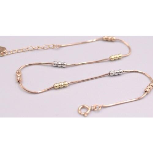 Au750 Real 18K Rose Gold Bracelet For Women Female Snake Chain Color Beads 2.0mm Link Adjustable Bracelet Women 21+2.5cmLcmL