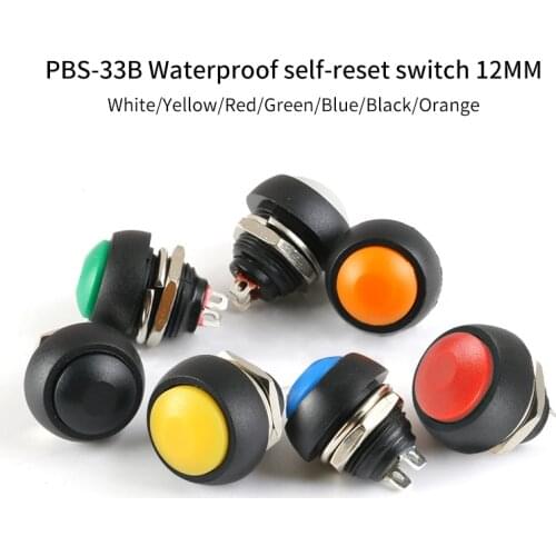 10pcs/lot PBS-33B Mini 2PIN 12MM Push Button Switch momentary No-locking Self-reset 3A 125V PBS33B Waterproof Round Switches