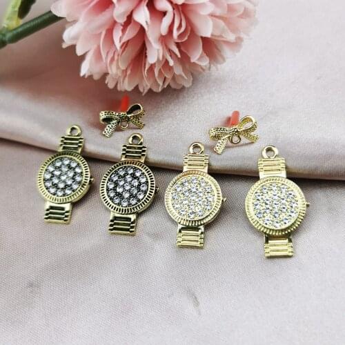 10pcs/pack Bling Rhinestone Clock Watch Charms OL Career Pendants Bow Earring Stud fit DIY Handmade Jewelry Accessories