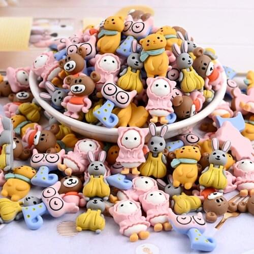 20pcs Cartoon Rabbit Bear Fox Flatback Resin Cabochon Scrapbooking DIY Phone Case Decoration Craft Accessories Hair Bows Center