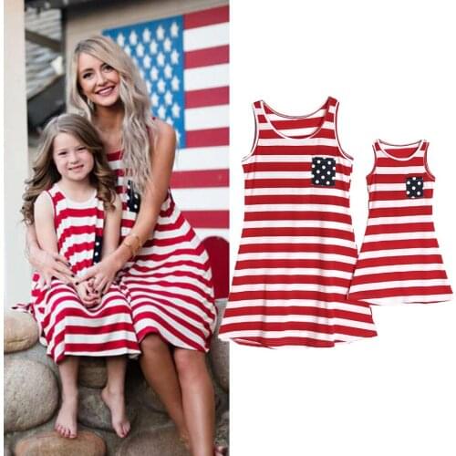 2021 Summer Mother and Daughter Clothes Striped Sleeveless Dress Family Outfit Matching Woman Girl Fashion Dress