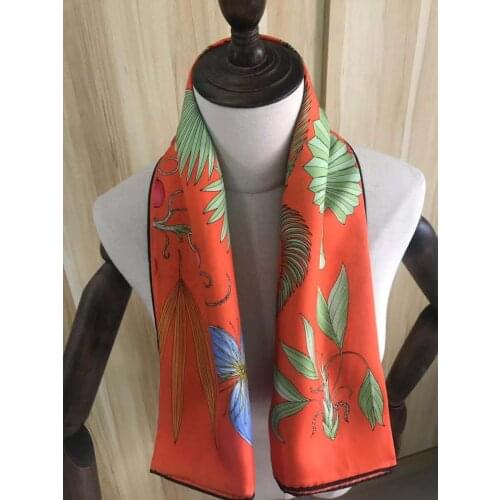 2021 new arrival spring summer orange tree 100% pure silk scarf twill hand made roll 90*90 cm shawl wrap for women lady