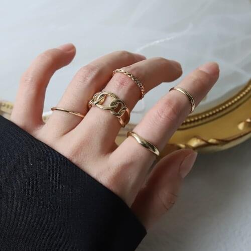 5pcs Metal Punk Gold Wide Chain Rings Set for Women Girls Fashion Irregular Finger Thin Rings Gift 2021 Female Jewelry Party