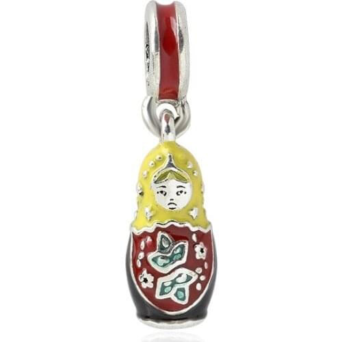 5PCS New Hot Colorful Enamel Metal Bead Cute Russian Baby Doll Toy Charm Fit Original DIY Bracelet Women Male Jewelry Making