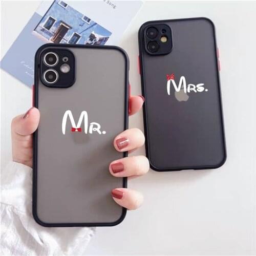 JAMULAR Cute Bow Mr Mrs Couple Phone Case For iPhone 11 Pro 12 XS MAX X 7 XR SE 2020 8 6 Plus Shockproof Hard Cover Matte Fundas