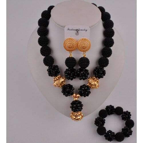Black nigerian wedding african beads jewelry set FZZ104
