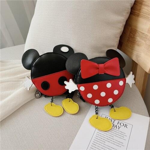 Disney Mickey Girl Cartoon School Bag lady Coin Purse Mini Messenger Bag New Baby Minnie Shoulder Chain Bag pu leather women