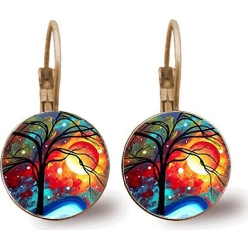 Tree Of Life Stud Earrings Weeping Willow Tree Ear Studs Life Tree Jewelry Glass Dome WomenS Earrings Holiday Gift